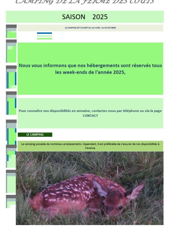 camping ferme des couts planning periode réservation 2025